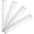 Chinco 4 Pieces Magnifying Ruler Clear Data Processing Magnification Plastic Transparent Accounting Drafting Tools Kits Construction for Reading Drawing (12 Inch)
