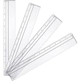 Chinco 4 Pieces 12" Data Processing Magnifying Ruler for Reading Drawing | Transparent Plastic Drafting Tools Kit for Students, Clear Drawing Set for Classroom Back to School Construction Accounting