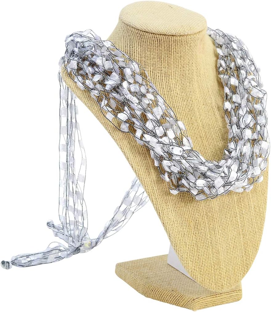 Wearable Art Accessory LIGHTWEIGHT Crochet Italian Yarn Necklace Scarf- Moonstone