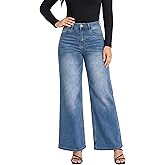 ONESO Wide Leg Jeans for Women High Waisted Stretchy Baggy Jeans BBL Loose Fit Tummy Control Denim Pants Raw Hem Casual