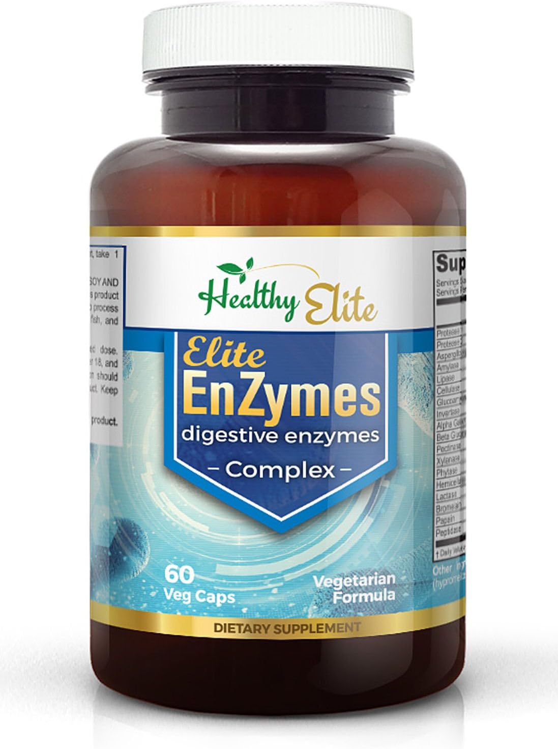 Elite Digestive EnZymes - Your Best Help for Digesting Those Problem Foods Causing You Gas, Bloating, Indigestion & Discomfort (60 Caps)