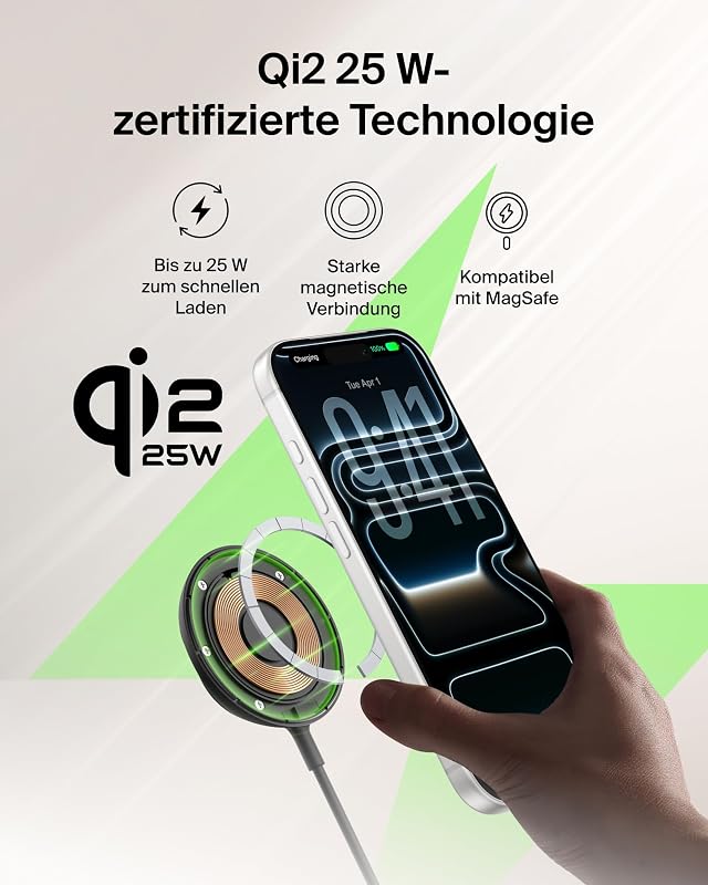 UltraCharge Chargeur Magnétique Qi2 25 W, Chargeur Sans Fil Rapide, MagSafe Avec Technologie De Refroidissement Passive, Support Pour L'iPhone 17 (Tous Modèles), Pixelsnap, AirPods Pro - Noir