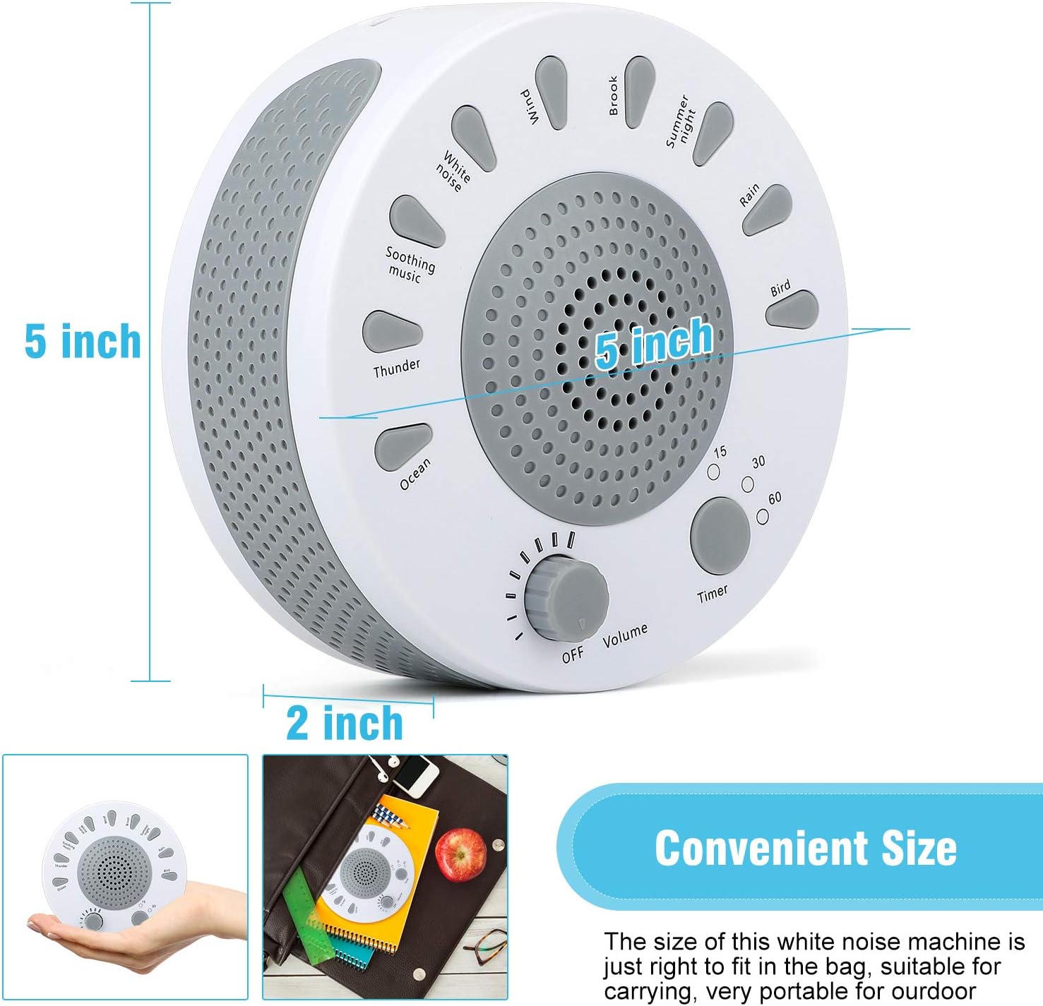 White Noise Machine - Sleep Sound Machine for Baby Kids Adults - 9 HiFi Soothing Sounds & 3 Timer, Volume Control & Relaxation Sleep Machine for Home Office Travel: Health & Personal Care