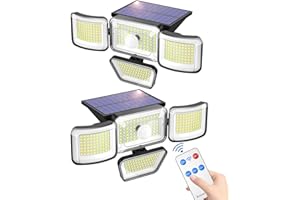 KHTO Solar Outdoor Lights,278LED 3000 Lumen IP65 Waterproof Motion Sensor Security Lights with Remote Control,3 Lighting Modes,4 Heads Solar Wall Lamp for Garden Patio Yard (2Pack)