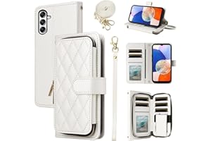 Furiet Wallet Case for Samsung Galaxy S24 Plus S24+ 5G with Wrist Strap, Crossbody Shoulder Strap, 9+ Card Slots Zipper Purse, Luxury PU Leather Stand Cell Phone Cover for S24plus 24S + S 24 24+ White