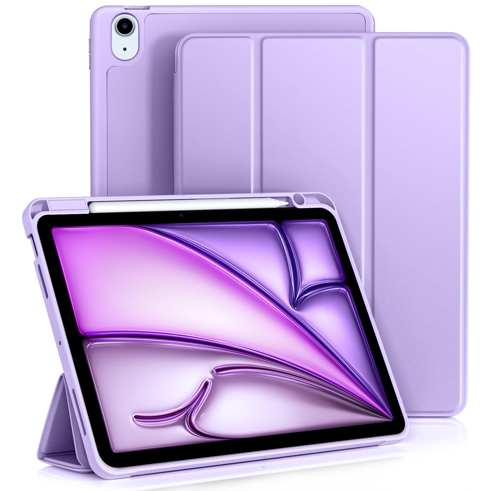 Vobafe Case for iPad Air 11 Inch Case M4/M3/M2(2026/2025/2024), iPad Air 5th 4th Generation(2022/2020 10.9 Inch, Flexible TPU Back Cover with Pencil Holder, Support Apple Pencil Charging-Lavender