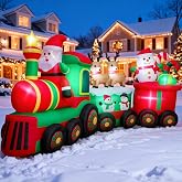 Thuodo 11 FT Long Christmas Inflatables Train with Santa Claus Reindeer Snowman Outdoor Decorations Blow Up Yard with Built-in LEDs for Lawn Garden Holiday Indoor Party Decor