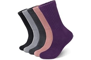 Justay 5 Pairs Merino Wool Socks for Women Winter Warm Thick Socks Cozy Knit Boot Crew Hiking Socks Gifts for Her