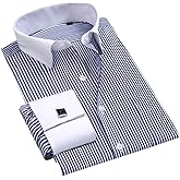 Cloudstyle Men's Dress Shirt Slim Fit Button Down Stripe Checked Shirt