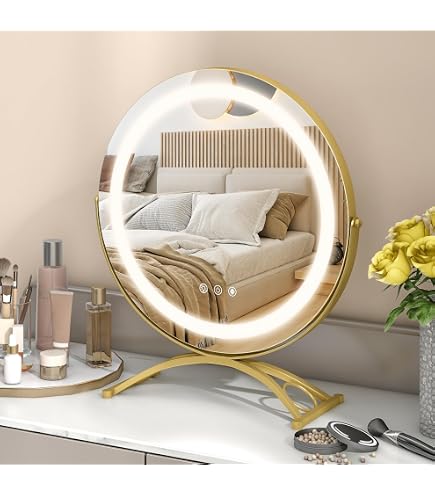 Miroir de Maquillage en Bois Miroir de Table de Maquillage Pivotant à 360° Miroir de Bureau Carré pour Table de Maquillage, Salle de Bain, Chambre