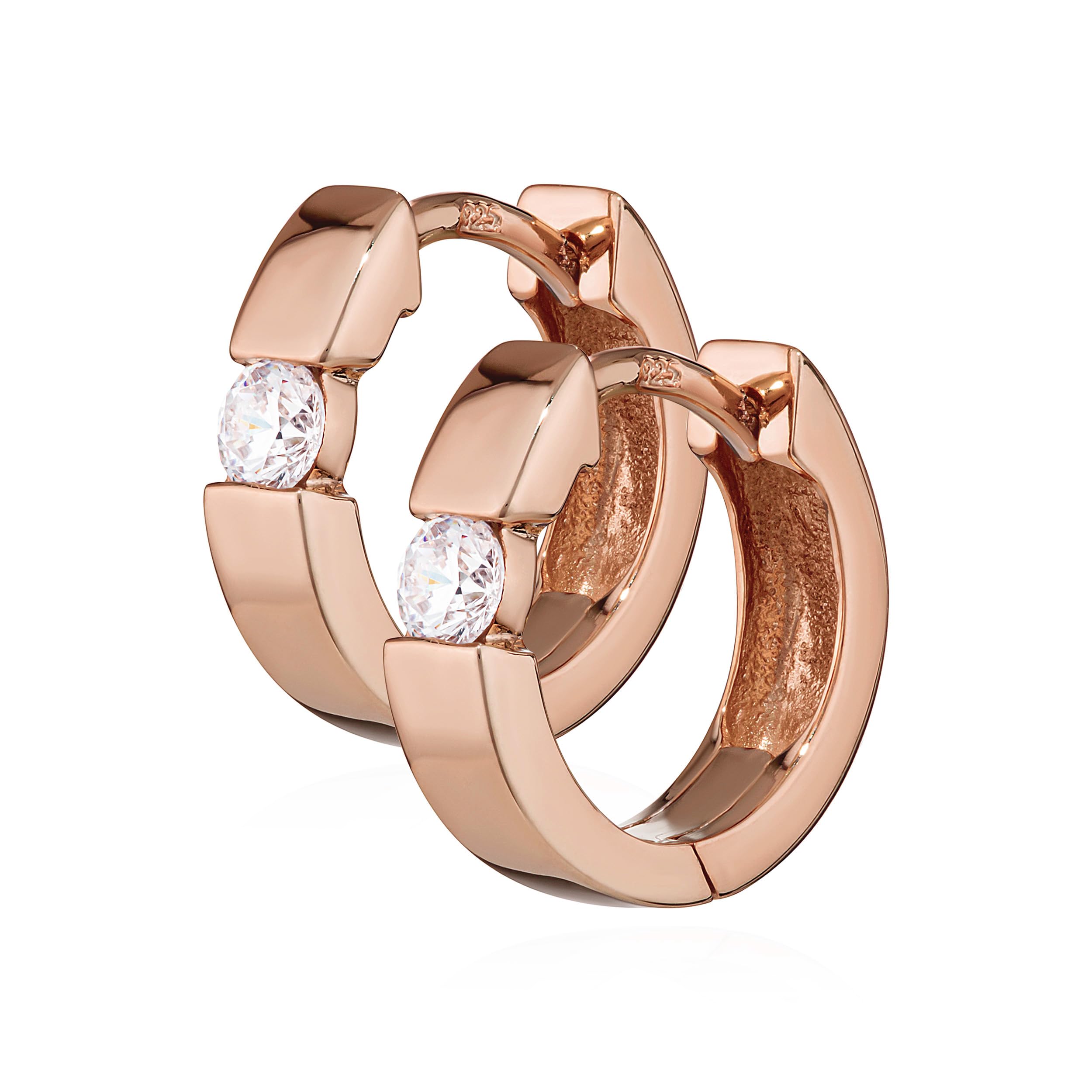 NKlaus pair of 925 sterling silver rose gold plated hinged creole earrings 13 x 3mm 4778