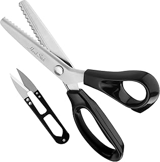 Handi Stitch Zackenschere mit Fadenschneider - Schneiderschere Stoffschere Zickzack 22,86cm Edelstahl Griff Schwarz – Schere Scharf zum Schneiden von Stoff, Kleidung, Textilien, Nähen, Papier, Basteln