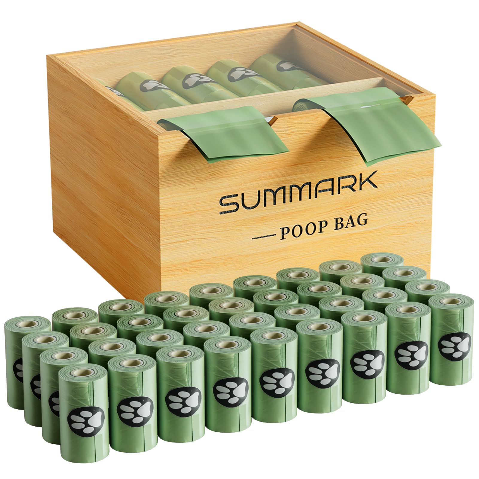 Photo 1 of ***Factory seal***

Summark Dog Waste Bags with Bamboo Poop Bag Dispenser,Upgraded Thicker Leak Proof Rolls Dog Poop Bags,Unscented,555 Counts