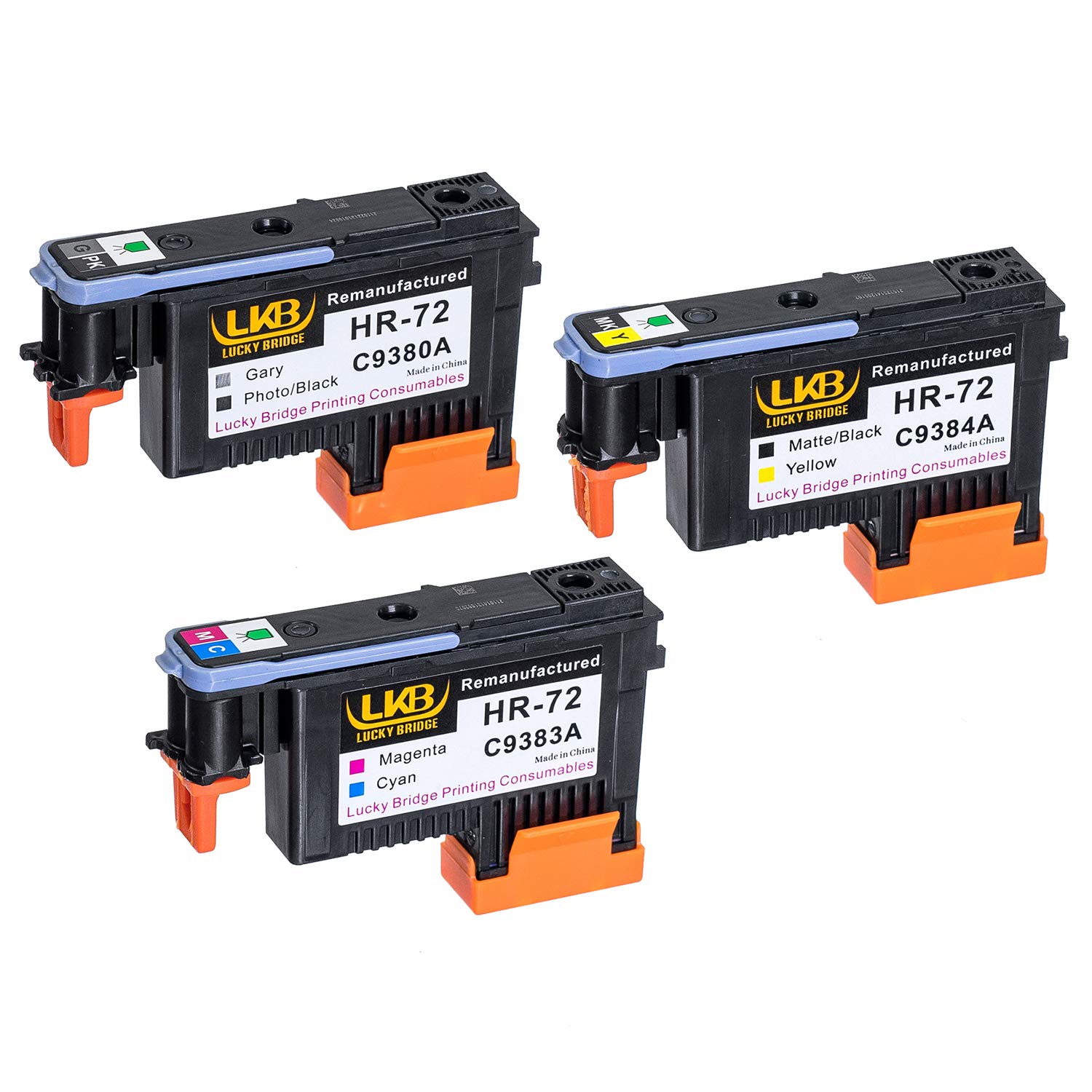 LKB HP72 Remanufactured Printhead 3PK C9380A C9383A C9384A Compatible for HP Designjet T610 T620 T770 T790 T1100 T1120 1200 T1300 T2300 printer-UK