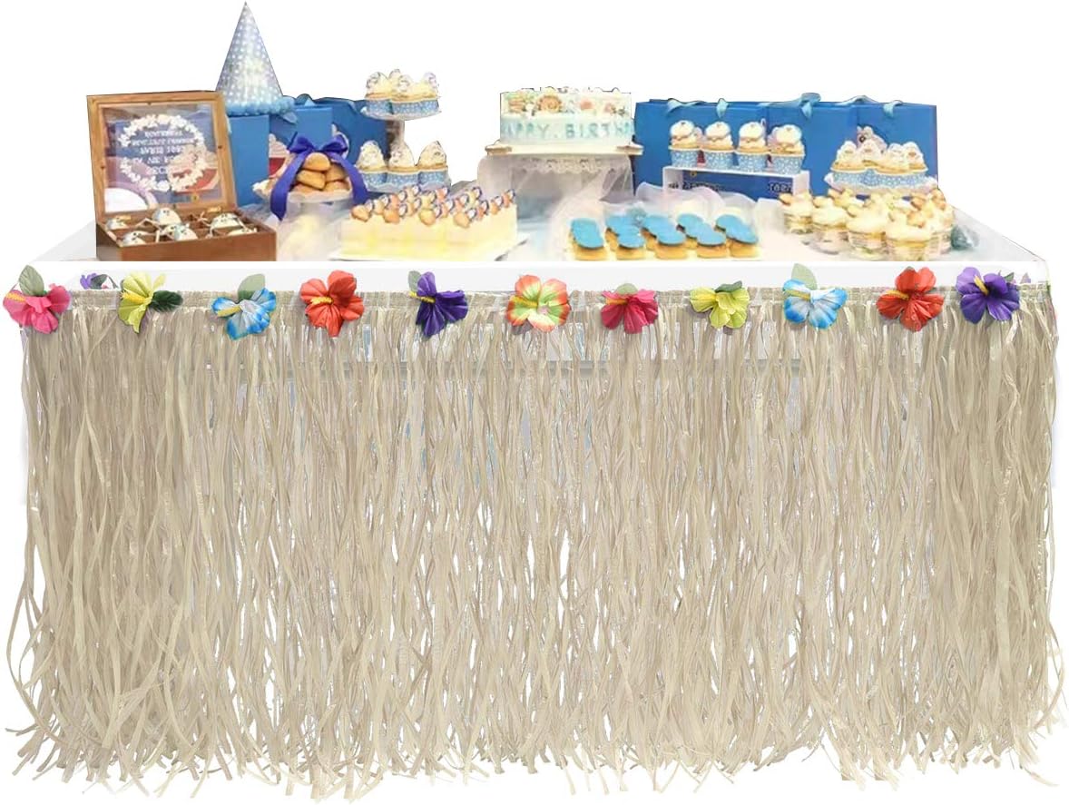Hawaiian Raffia Table Skirt for Tiki Luau Party Grass Table