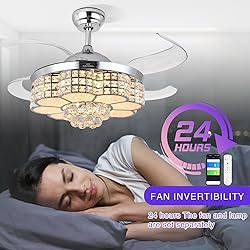 BAYSQUIRREL Retractable Crystal Ceiling Fan with