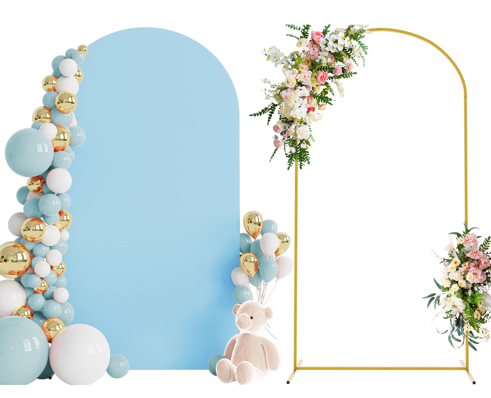Photo 1 of Wokceer 7.2 FT Wedding Arch Backdrop Stand and Arch Cover Metal Arch Stand with Arch Stand Cover for Birthday Party Wedding Ceremony Bridal Baby Shower Event Decor