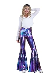 Womens Sequin Flare Pant Sparkly High Waisted Leg