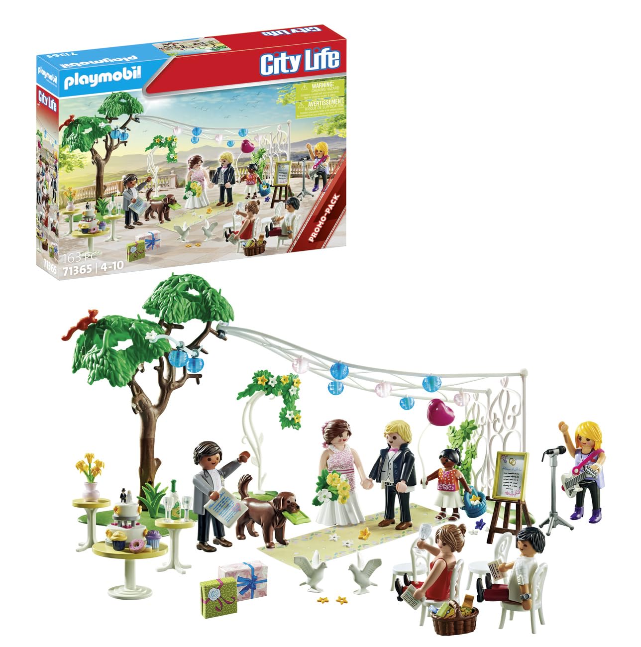 Playmobil 71365 City Life Wedding Reception Promo Pack, romantic wedding to re-enact, with decorations and several guests and animals, ceremonial role-play, playset suitable for children ages 4+