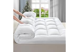 STWIENER Extra Thick Queen Mattress Topper, Breathable Ultra Soft 1300 GSM Down Alternative Filled Fitted Mattress Protector 8-21" Deep Pocket, Comfort Support Back Mattress Pad Cover (60x80 in,White)