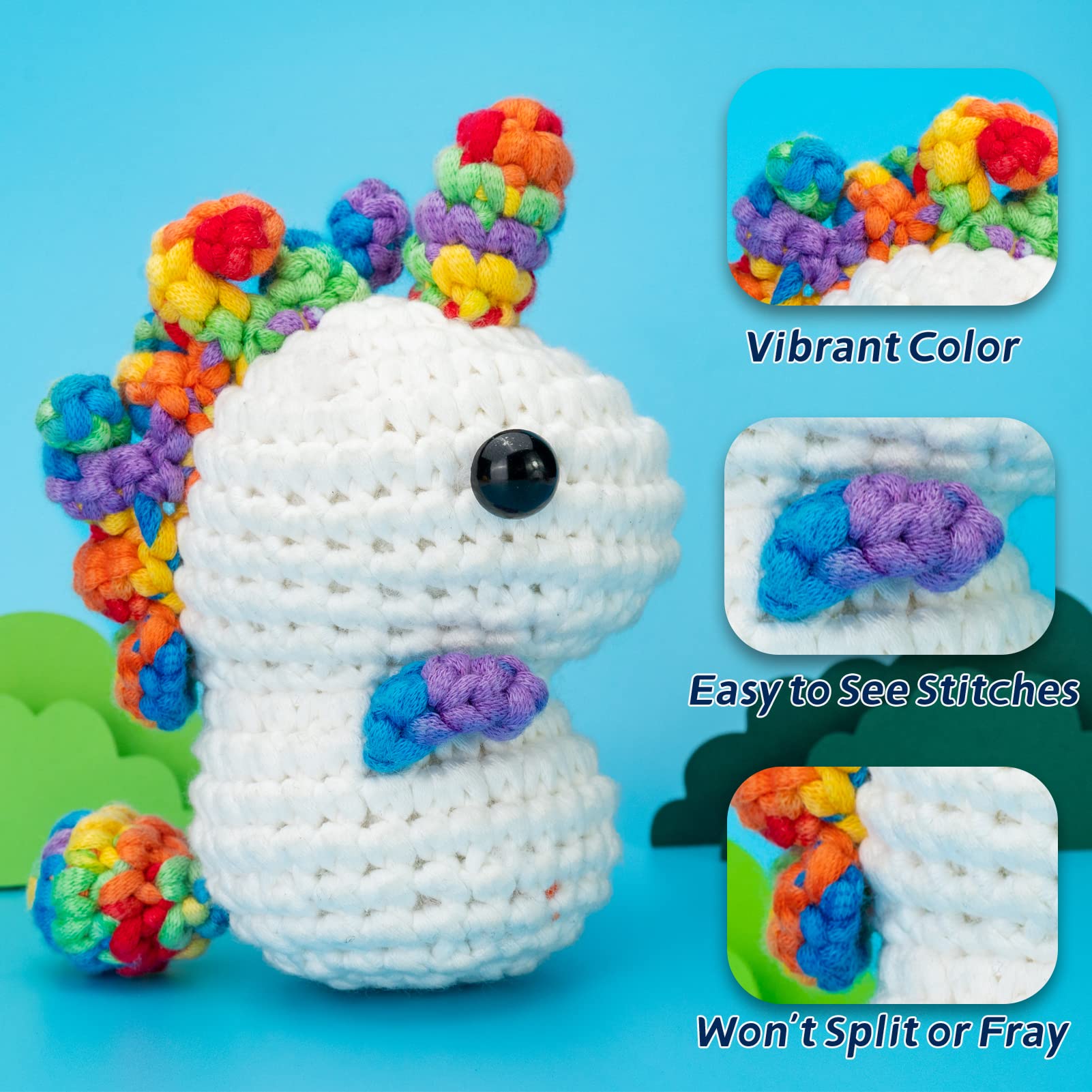 120g Rainbow Color Yarn for Crocheting and Knitting; Rainbow Yarn for Beginners with Easy-to-See Stitches;Worsted-Weight Medium #4;Yarn for Beginners Crochet Kit Making