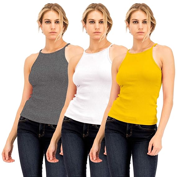 1021 Women's Basic Sexy Strappy Sleeveless Racerback Camisole Crop Top for Women