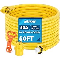 Kohree 50' Power Extension Cord 50 Amp with Grip Handle, 14-50P to SS 2-50R RV Locking Adapter Plug, 30A Male to 50A Female R