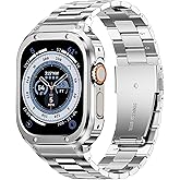 MioHHR Stainless Steel Band and Case Compatible with Apple Watch Band 49mm, Men Metal Protective Bumper Cover for iWatch Series Ultra 3/2/1, Silver