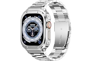 MioHHR Stainless Steel Band and Case Compatible with Apple Watch Band 49mm, Men Metal Protective Bumper Cover for iWatch Series Ultra 3/2/1, Silver