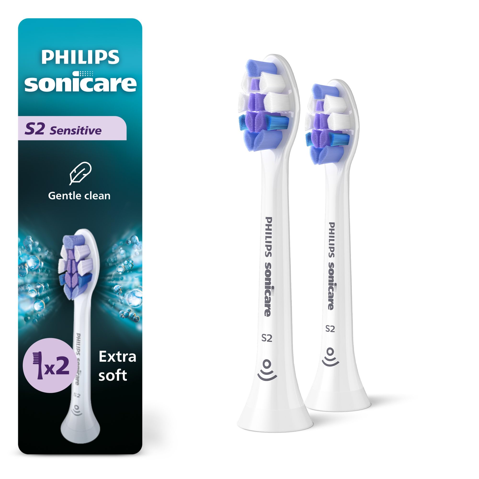 Photo 1 of Philips Sonicare S2 Sensitive - Genuine Replacement Electric Toothbrush Heads, White, 2 Pack, HX6052/77