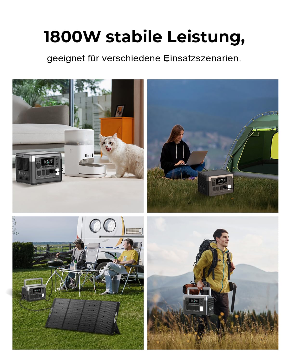 OUKITEL P1000 Plus Tragbare Powerstation, 1800W (3600W Spitzenleistung) Solargenerator, Schnellladung 0-80% in 45 Min., 1024Wh LiFePO4-Batterie, Ultra-Leise für Camping, Wohnmobil, Notstromversorgung 8