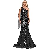 One Shoulder Glitter Mermaid Dress for Mother of The Bride Women's Sexy Sequin Formal Gown