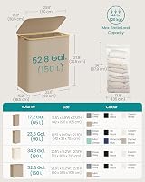 SONGMICS 150 L Laundry Basket with Lid 3-Section Collapsible Camel Brown view 6