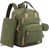 iniuniu Diaper Bag Backpack, 4 in 1 kit Large Unisex Baby Bags for Boys Girls, Waterproof Travel Back Pack with Diaper Pouch, Washable Changing Pad, Pacifier Case and Stroller Straps, Army Green