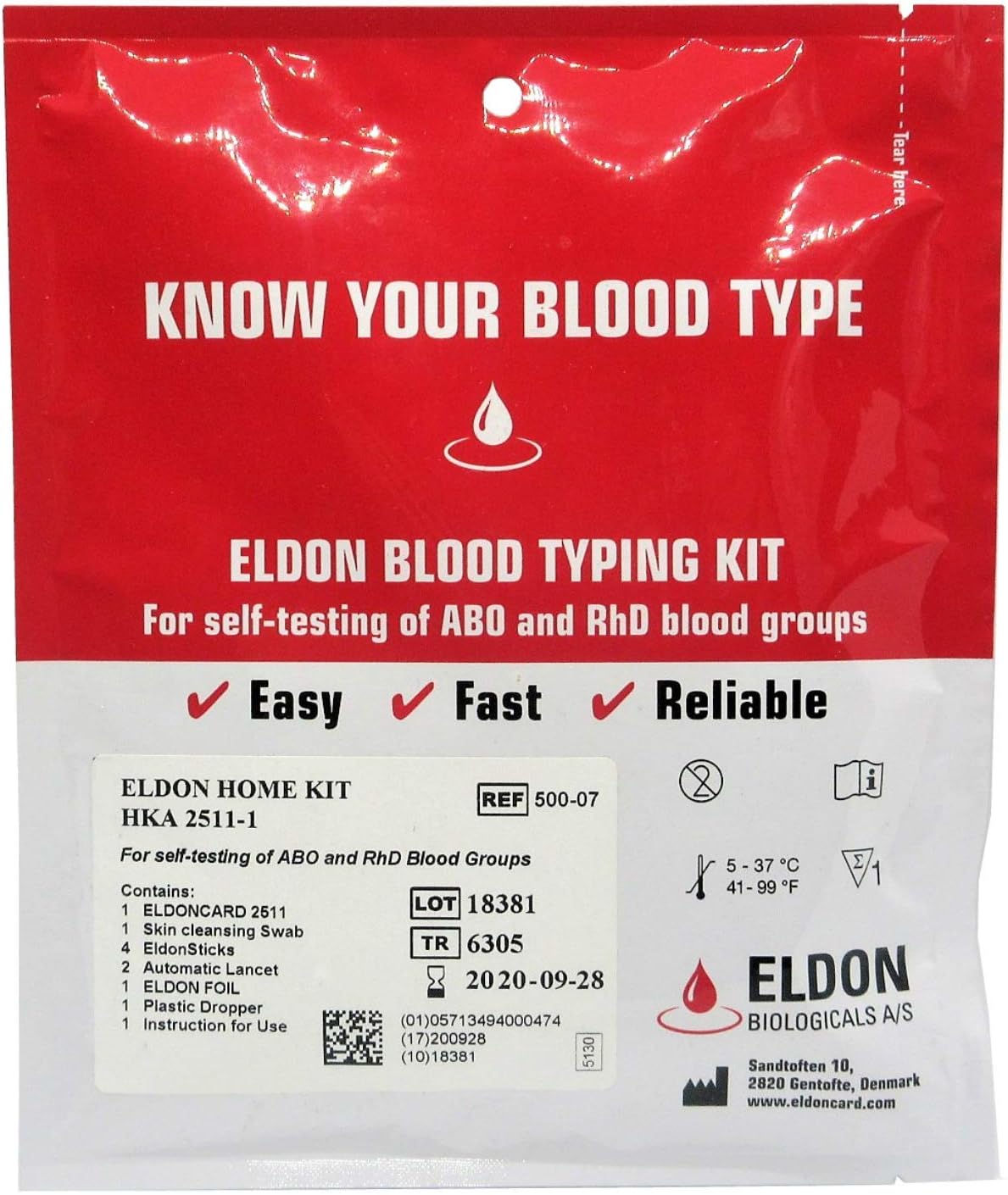 Eldoncard Blood Type Test (Complete Kit) - Air Sealed Envelope, Safety Lancet, Micropipette, Cleansing Swab: Health & Personal Care