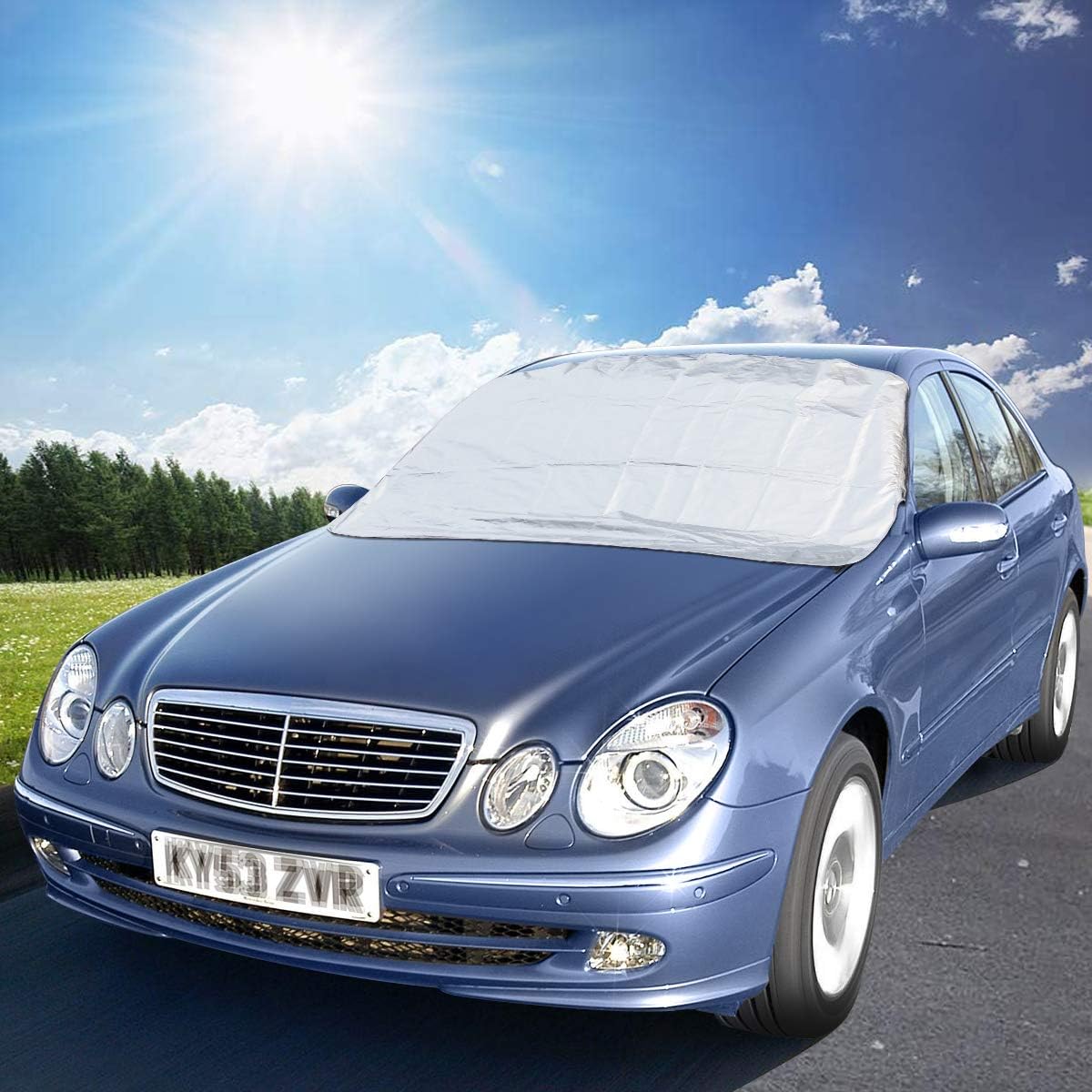 Auto Windscreen Frost Cover, AODOOR Frost Windshield Cover Ice and Wind Proof/Front Wind Screen Frost Protection in All Weather 160 x 118 cm Sliver