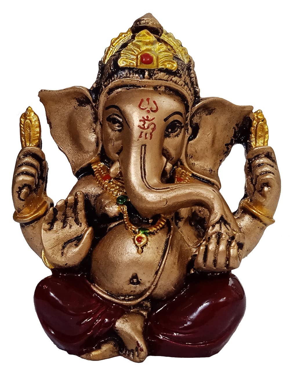 Purpledip Resin Idol Ganesha (Ganapathi or Vinayaka): Gold & Brown Striking Finish Statue (12487)