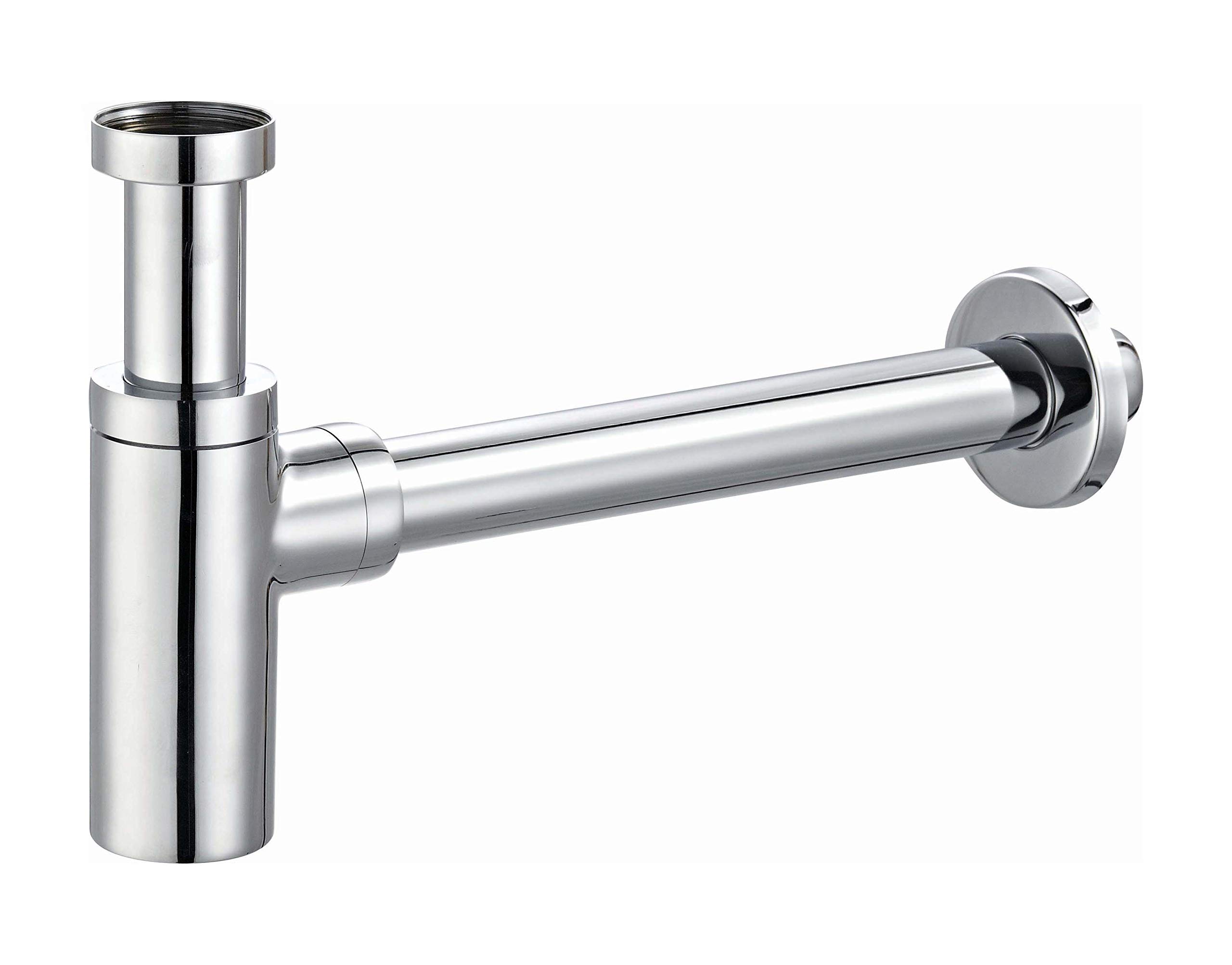 kör4u Premium Design Siphon Round Chrome Universal 1 1/4 Inch x 32 mm Includes Seals Cup Odour Trap Pipe Odour Trap Syphon for Bathroom Sink Long Drain Pipe