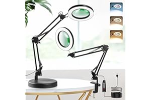 10X Magnifying Glass with Light and Stand, 3 Color Modes,10 Brightness Levels, 2-in-1 Magnifying Desk Lamp with Heavy Base Cl