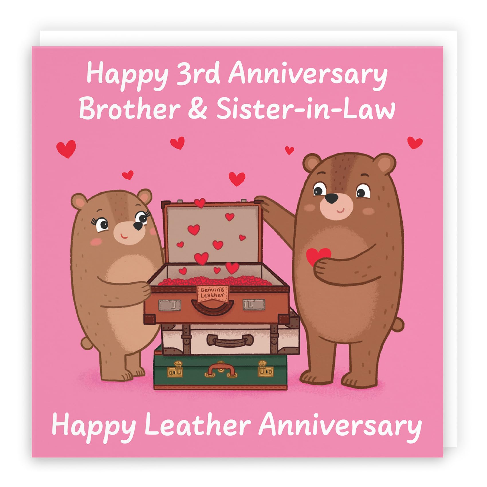 Hunts England - Brother And Sister In Law 3rd Anniversary Card - Leather Anniversary - Third Anniversary - 3 Years - Cute Fun Bears Card For Brother & Sister-in-Law - Love Story Collection