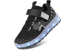 SKASO Toddler Sneakers Light Up Shoes for Boy Girl with Hook and Loop Rechargeable 7 Colors Adjustable Led Shoes Comfortable Non-Slip Dinosaur Shark Shoes Little Kid