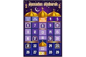 FLYAB Ramadan Advent Calendar 2025 Ramadan Calendar Eid Ramadan Mubarak Countdown Calendar 30 Days Window Page Eid Ramadan Calendar Poster for Kids Ramadan Mubarak Decorations for Home Wall