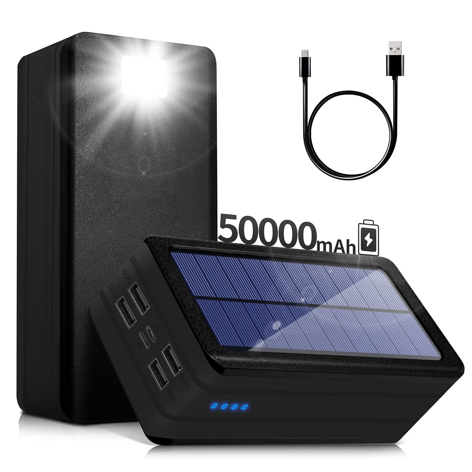 Photo 1 of Solar Power Bank 50000mAh, Portable Solar Phone Charger with Flashlight, 4 Output Ports, 2 Input Ports, Solar Battery Bank Compatible with iPhone, for Camping, Hiking, Trips