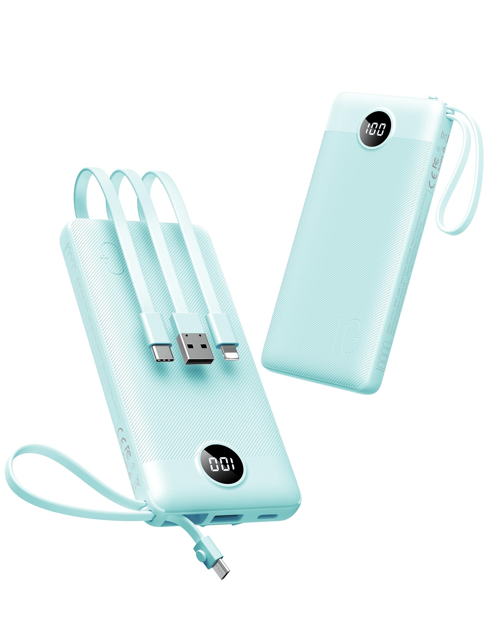 VEEKTOMX 10000mAh Portable Charger with Built-in Cables