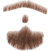 Parceria Fake Mustache and Beard, Easy Applying Hand Tied Human Hair Fake Beard, Comfortable and Skin Friendly Realistic Lace Costume Facial Hair for Men Theatrical, Cosplay, Drama, Party (HZ01-Brown)