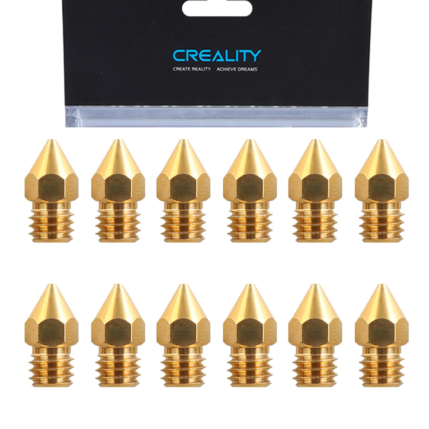 Creality 12PCS MK8 Nozzle for FDM 3D Printer, Brass Nozzles Smooth Inner Wall Without Glitches for 1.75mm Filament Compatible with Eender 3/Ender 3 V2/Ender 5/CR 10 3D Printer — image 1