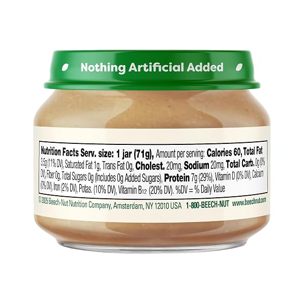 BEECH-NUT MEAT BABY FOOD JARS, CHICKEN & CHICKEN BROTH PUREE, 7G PROTEIN, STAGE 1 BABY FOOD FOR BABIES 4 MONTHS AND UP, 2.5OZ GLASS JARS, 10CT