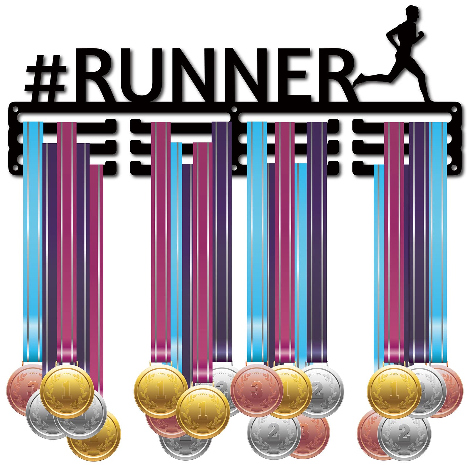 CREATCABIN Runner Medal Holder Sport Running Athlete Medals Hanger Display Stand Wall Mount Decor Holders for Runners Home Badge Medalist Running Soccer Gymnastics Over 60 Medals 15.7 x 5.9 Inch