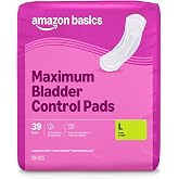 Amazon Basics Incontinence Pads for Women, Postpartum, Long, Maximum Absorbency, Bladder Control, Unscented, 39 Count, Packaging May Vary