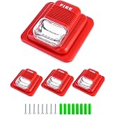 QWORK 4 Pack Wired Sound &amp; Light Fire Alarm Warning Strobe Siren Horn, 12 / 24V DC